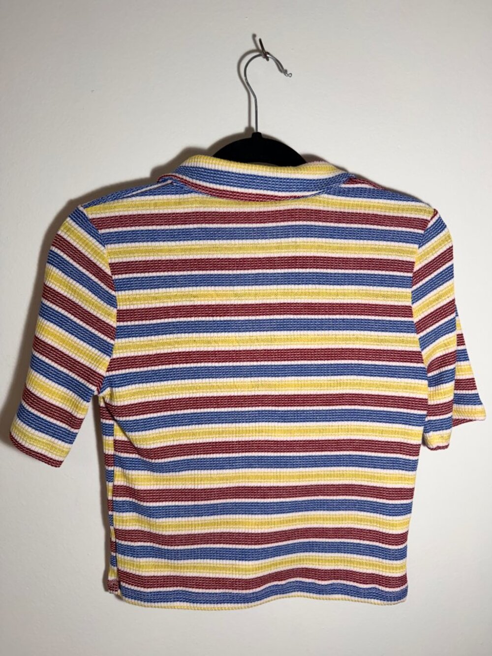 Zara Striped Knit Polo Top Retro Y2K Cropped Shirt M - Picture 5 of 5
